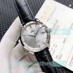 Great Review Style Clone Omega White Dial Black Leather Strap Men's Watch